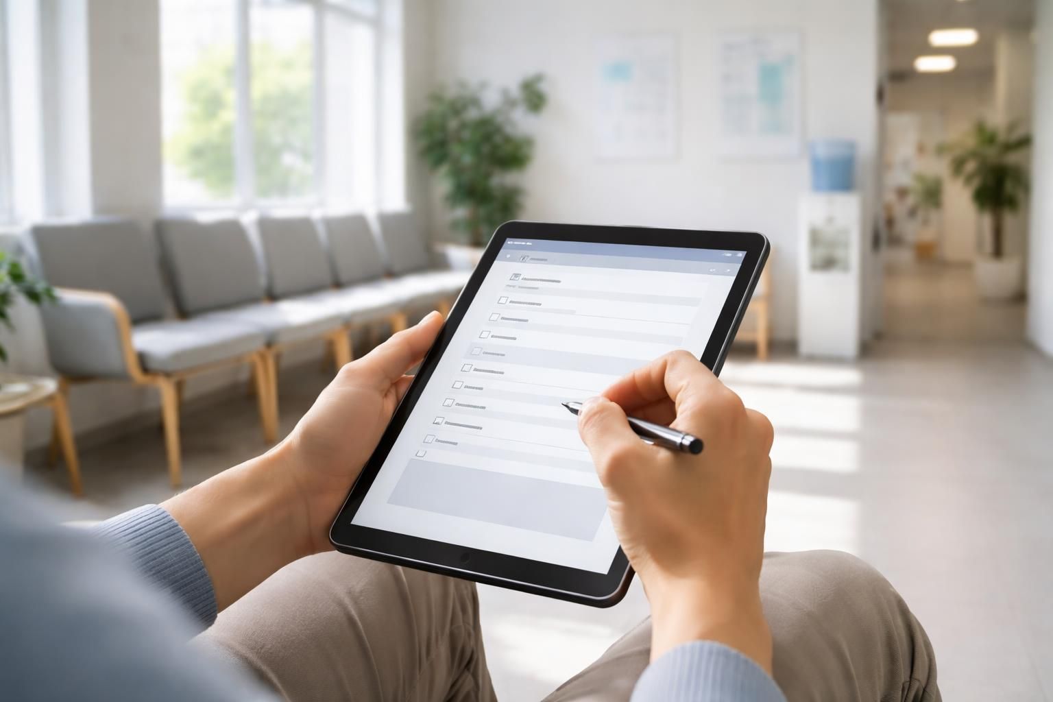 optimisez l'expérience patient avec des formulaires santé numériques sur tablette tactile microsoft dans votre salle d’attente médicale, alliant efficacité et modernité.