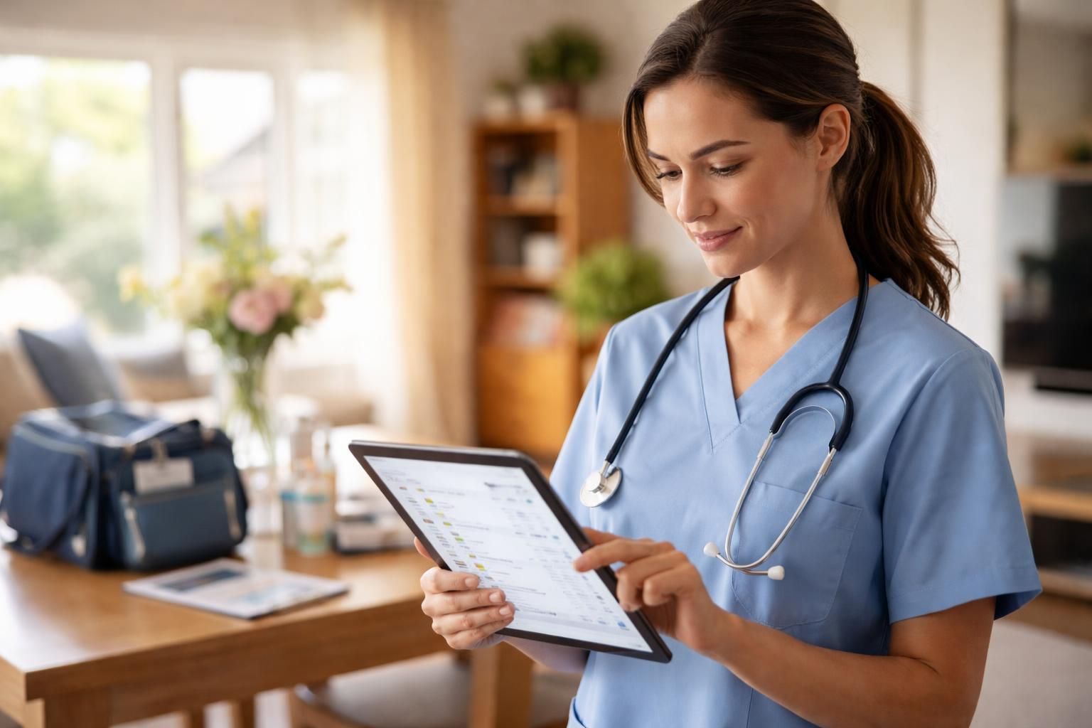 optimisez les soins à domicile avec une tablette samsung dédiée pour planifier et organiser efficacement les tournées infirmières.