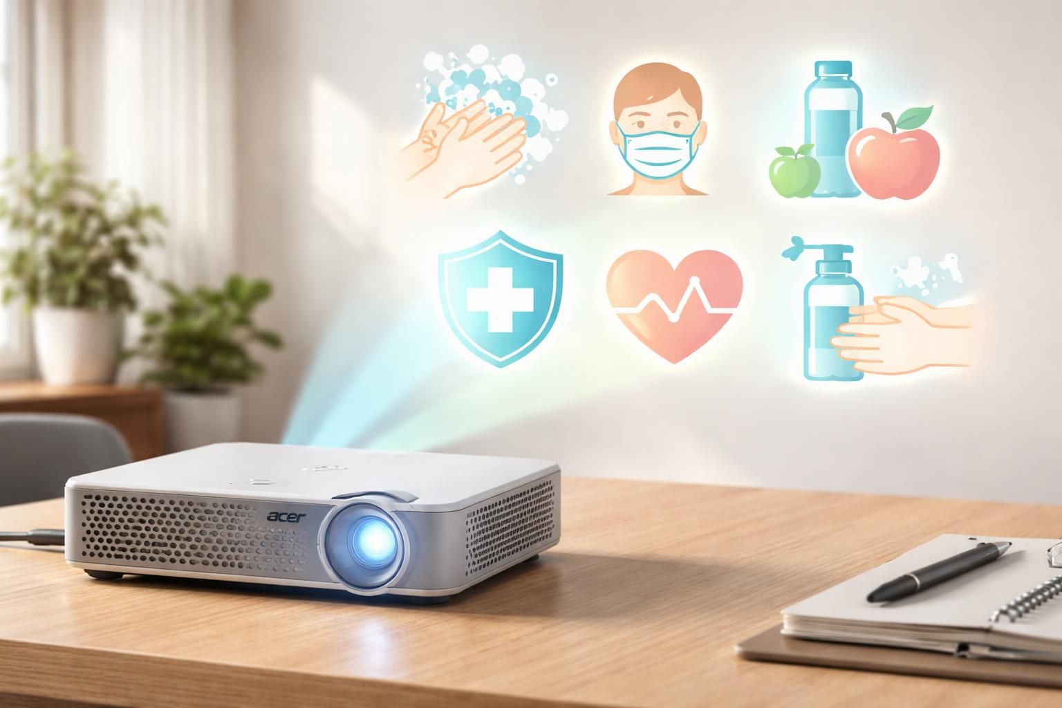 découvrez les messages de prévention santé diffusés en toute visibilité grâce au mini vidéoprojecteur acer, pour sensibiliser efficacement partout et à tout moment.